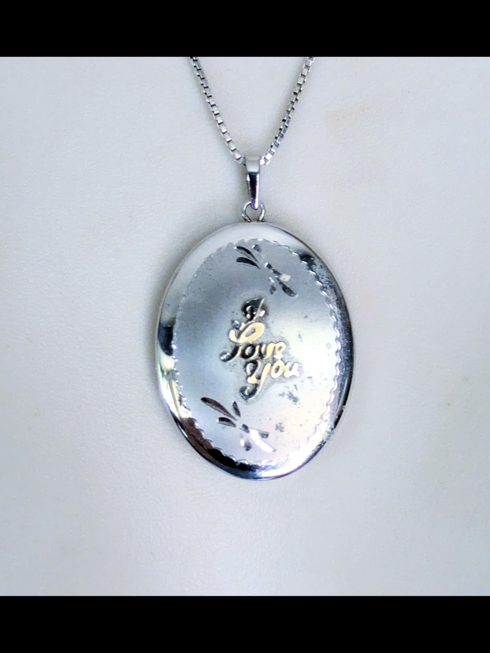 Sterling Silver "I Love You" Vintage Etched Locket Pendant Necklace